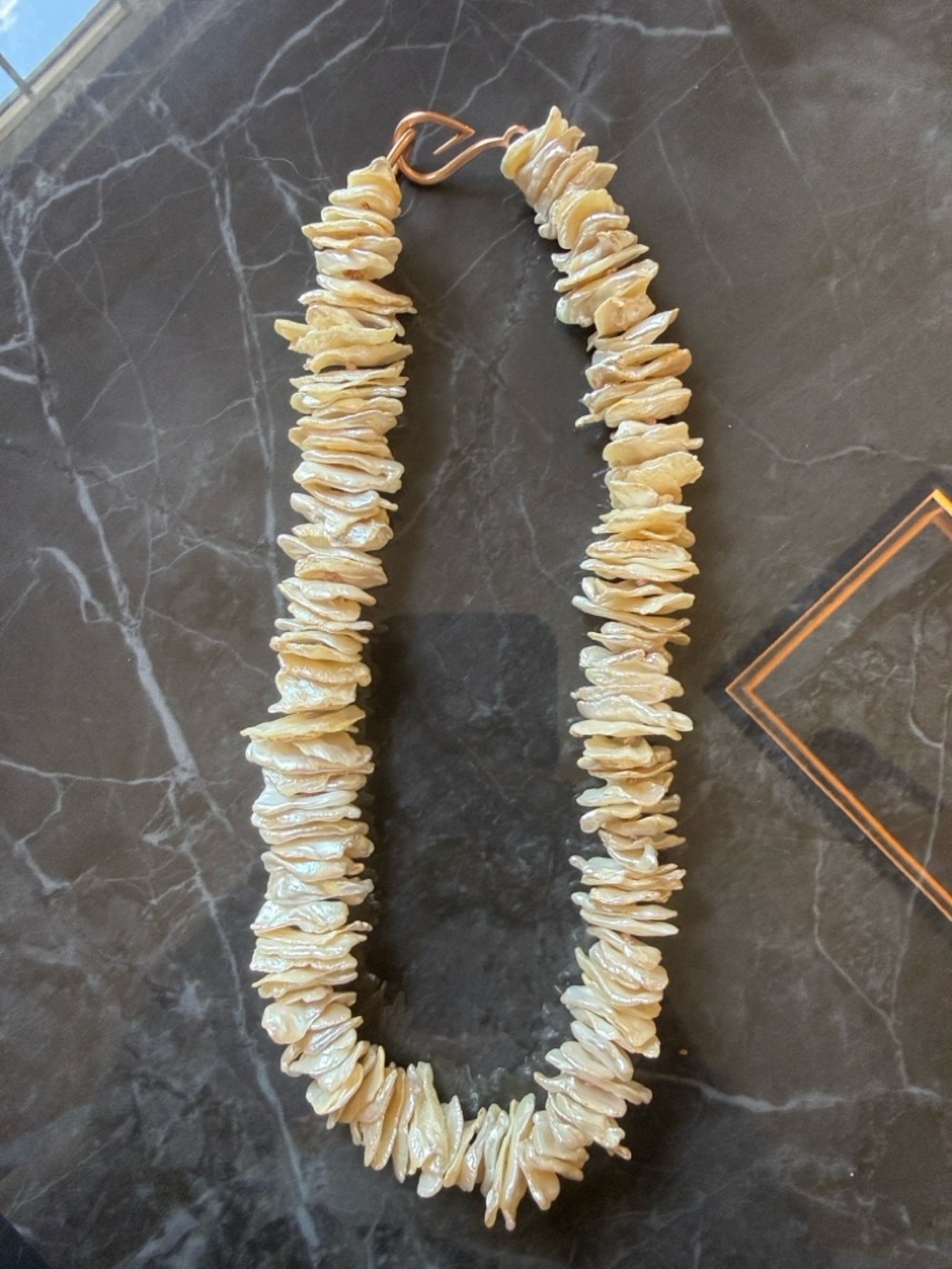 Hannah Blount Lightning Whelk Case Pearl Necklace, Iridescent Cream & Rose Gold